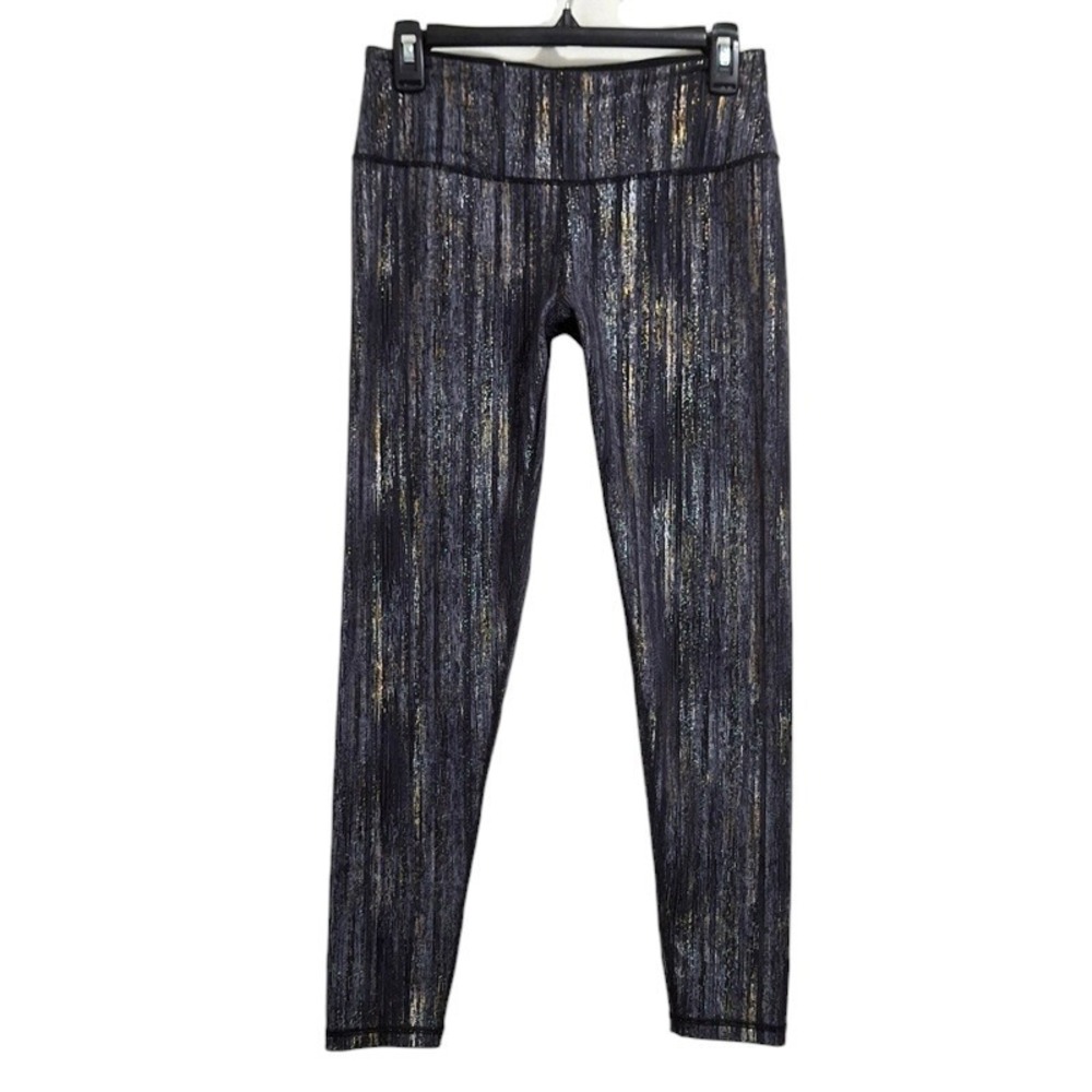 Victoria Sport Knockout Leggings M Black Gold Metallic Foil Streak Yoga Gym